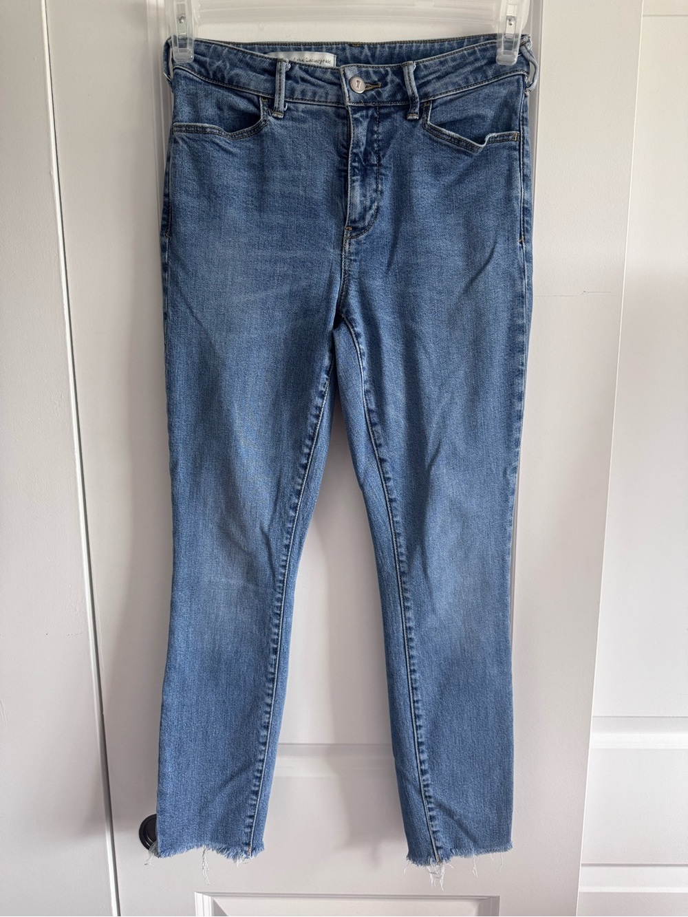 Pilcro and the Letterpress Midwash Skinny Jeans with raw hem